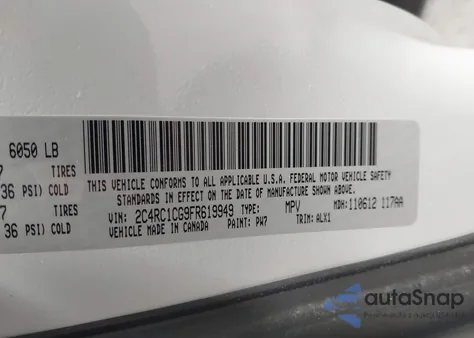 2015 Chrysler Town & Country Touring-L z USA, uszkodzony, nr VIN 2C4RC1CG9FR619949